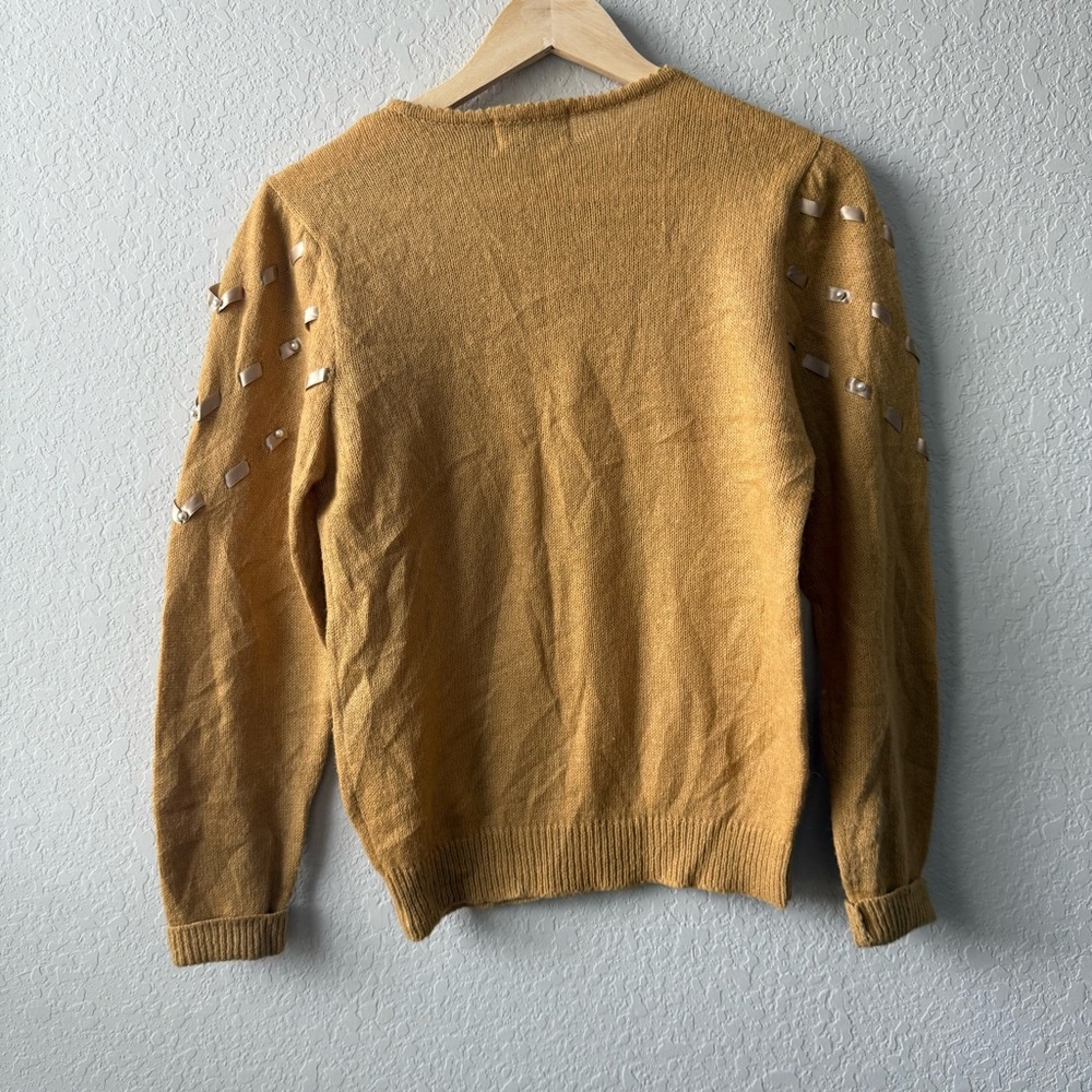 Blue Bird Vintage‎ Mustard Sweater with Ribbon and Pearl Accents - Picture 2 of 4